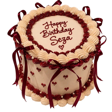 Burgundy Ribbon Birthday Cake #CB0786