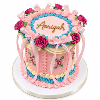 Pastel Floral Vintage Ribbon Cake - #PFVRC1016